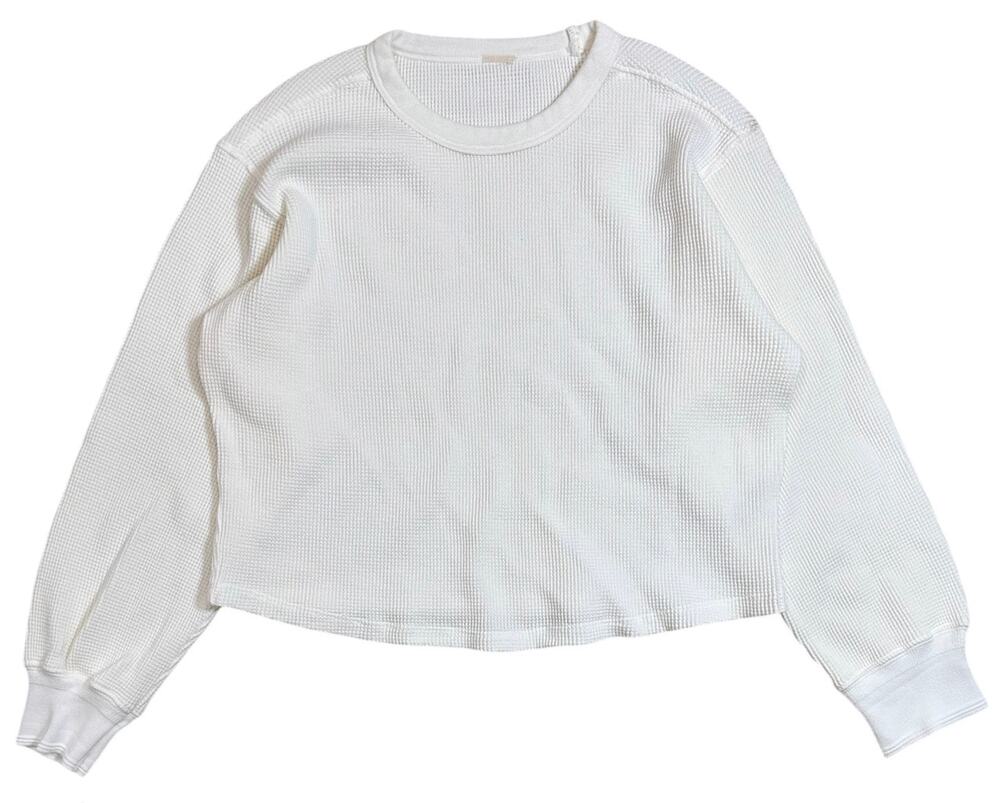 Buck Mason Women's Toughknit Waffle Thermal Cropped Long Sleeve Crewneck White